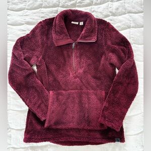 LL Bean Women’s Half Zip Pullover Jacket Maroon Size Small Kangaroo Pocket